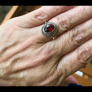 NEW Sterling Silver and Garnet Bali Ring